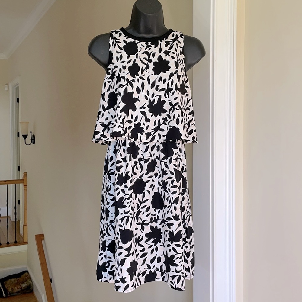 Loft sz 0 black print dress professional casual